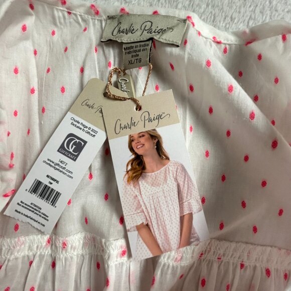 Charlie Paige Womens Pink Polka Dot Ruffle Sleeve Blouse Top XL 100% Cotton New - Picture 3 of 8